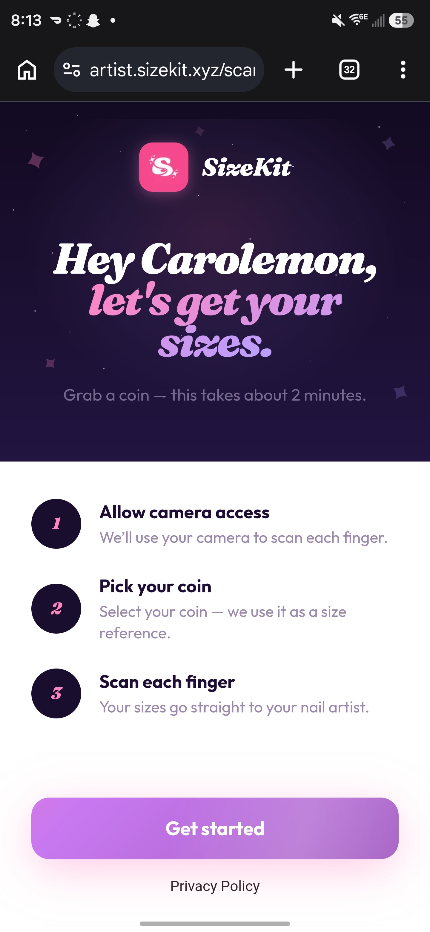 SizeKit welcome screen